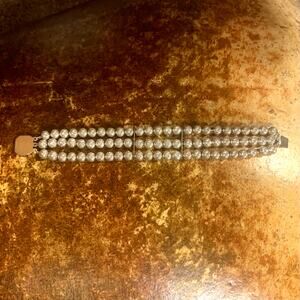 Estate Bracelet Three Strand Sterling Silver Diamond Cut Beads